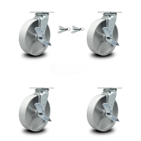 Service Caster 8 Inch Semi Steel Caster Set with Roller Bearings 4 Brake 2 Swivel Lock SCC SCC-30CS820-SSR-TLB-BSL-2-TLB-2 - main